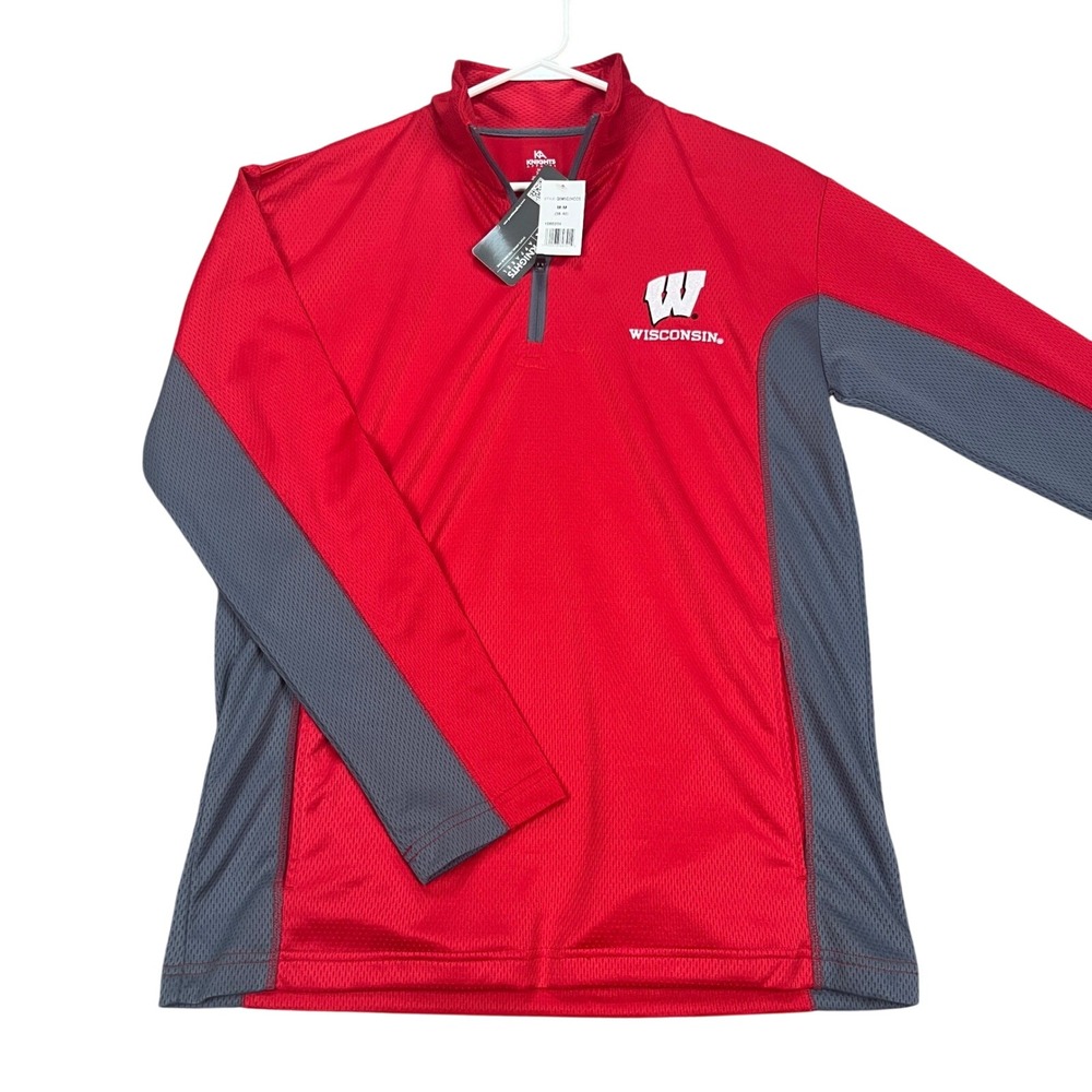 Wisconsin Badgers 1/4 Zip Pullover Long Sleeve‎ Shirt Mens M Knights Apparel NEW